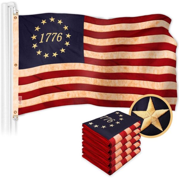 G128 5 Pack: Betsy Ross 1776 Tea-Stained Flag | 5x8 Ft | ToughWeave Pro Series Embroidered 420D Polyester | Historical Flag, Embroidered Design, Indoor/Outdoor, Brass Grommets, High Quality