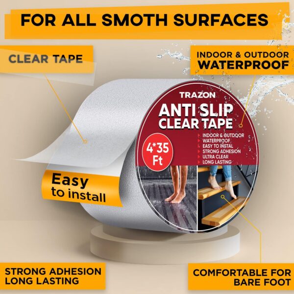 Grip Tape   Heavy Duty Anti Slip Tape Clear Waterproof Outdoor Indoor 4In*35Ft Non Slip Roll Stickers Easy to Cut Waterproof Outdoor Indoor for Bathtub Shover Floor Pool Stairs Safety Non Skid - Image 2