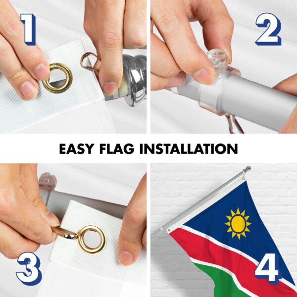 G128 Combo Pack: 6 Ft Tangle Free Aluminum Spinning Flagpole (Silver) & Namibia Namibian Flag 3x5 Ft, LiteWeave Pro Series Printed 150D Polyester | Pole with Flag Included - Image 7