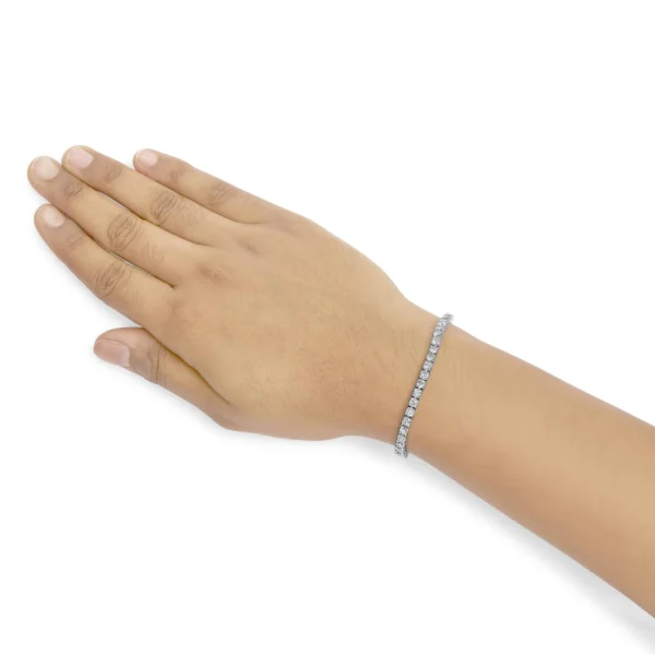 14K White Gold 4-Prong Set Lab Grown Round Diamond Classic Tennis Bracelet (F-G Color, VS1-VS2 Clarity) - 7.25" - Image 4