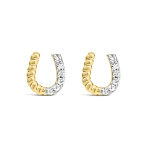 14K Yellow Gold 1/10 Cttw Diamond and Braided Horseshoe Stud Earrings (I-J Color, I1-I2 Clarity)