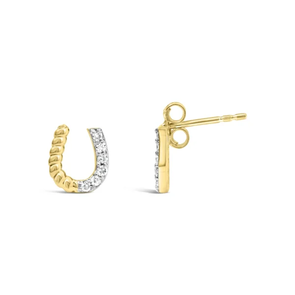 14K Yellow Gold 1/10 Cttw Diamond and Braided Horseshoe Stud Earrings (I-J Color, I1-I2 Clarity) - Image 3