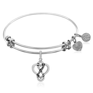 Expandable White Tone Brass Bangle with Eternal Love Symbol