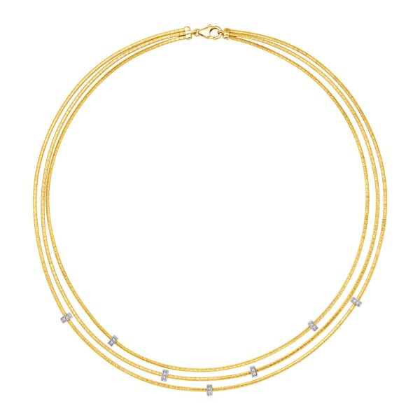 14k Two Tone Gold 17 inch Three Strand Chain Necklace with Diamonds