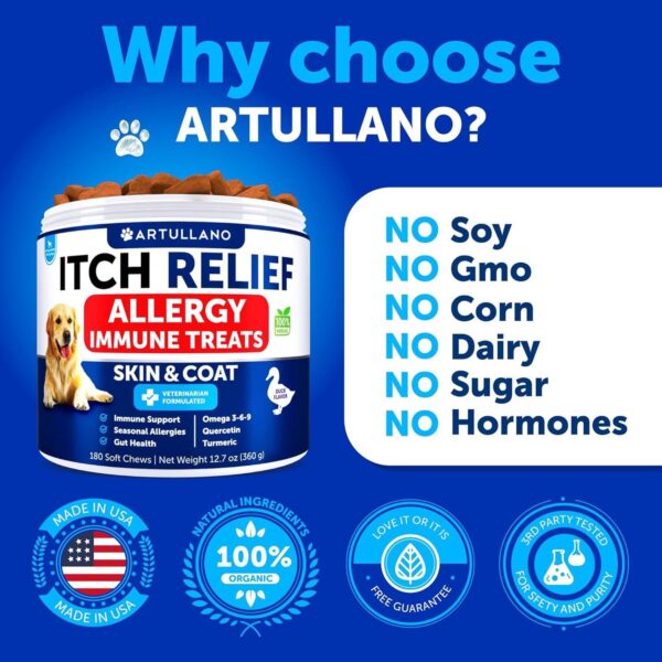 Dog Allergy Relief Chews   Itching Skin Relief for Dogs   Fish Oil   Omega 3   Seasonal Allergies Pills   Skin & Coat Anti ItchHot Spots Treatment   Canine Immune Health Supplement   180 Soft Treats - Image 5