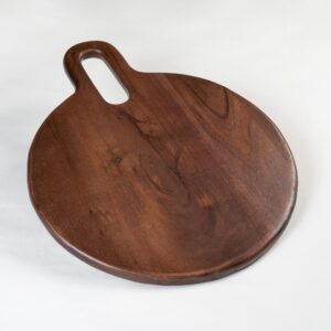 The Fine Living Co. Walnut Round Serveware Board with Handle Charcuterie Boards Acacia Wood 0.6  Thick Board Bread Board for Serving Meat Cheese Pizza Peel Food grade 15  × 12