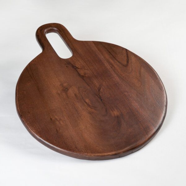The Fine Living Co. Walnut Round Serveware Board with Handle Charcuterie Boards Acacia Wood 0.6  Thick Board Bread Board for Serving Meat Cheese Pizza Peel Food grade 15  × 12