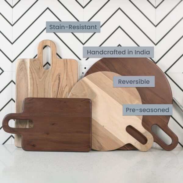 The Fine Living Co. Walnut Round Serveware Board with Handle Charcuterie Boards Acacia Wood 0.6  Thick Board Bread Board for Serving Meat Cheese Pizza Peel Food grade 15  × 12 - Image 6