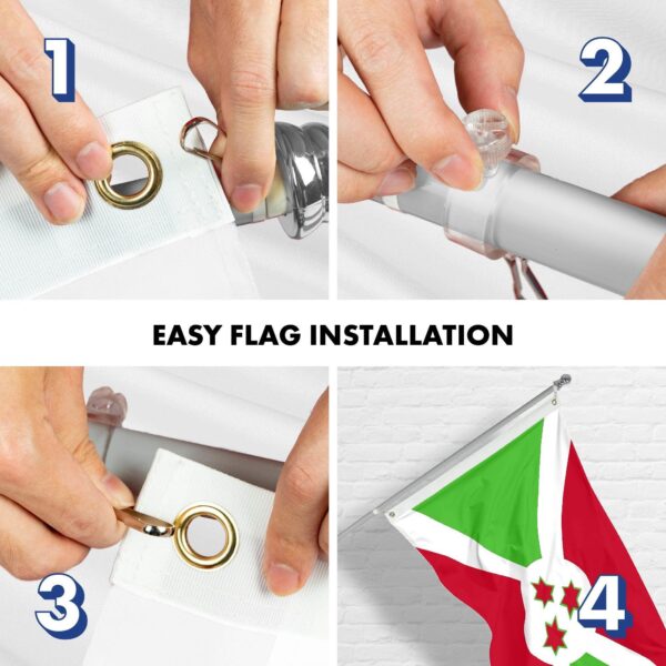G128 Combo Pack: 6 Ft Tangle Free Aluminum Spinning Flagpole (Silver) & Burundi Umurundi Flag 3x5 Ft, LiteWeave Pro Series Printed 150D Polyester | Pole with Flag Included - Image 7