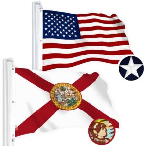 G128 Combo Pack: American USA Flag 5x8 Ft & Florida FL State Flag 5x8 Ft | Both StormFlyer Series Embroidered 220GSM Spun Polyester, Brass Grommets