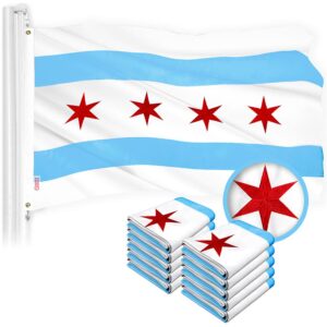 G128 Chicago Flag 3x5 Ft 10-Pack Embroidered 300D Embroidered Stars, Sewn Stripes, Brass Grommets, Indoor/Outdoor, Vibrant Colors, Quality Polyester
