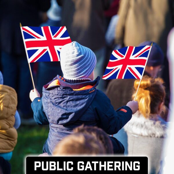 G128 50 Pack Handheld United Kingdom UK Stick Flags | 12x18 In | Printed 150D Polyester, Country Flag, Solid Wooden Stick, Spear Gold Tip - Image 6
