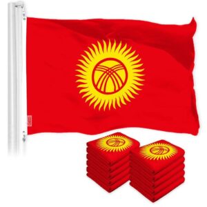 G128 10 Pack: Kyrgyzstan Kyrgyz Flag | 3x5 Ft | LiteWeave Pro Series Printed 150D Polyester | Country Flag, Indoor/Outdoor, Vibrant Colors, Brass Grommets, Thicker and More Durable Than 100D 75D Poly
