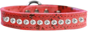 One Row Clear Jeweled Dragon Skin Genuine Leather Dog Collar Red Size 10