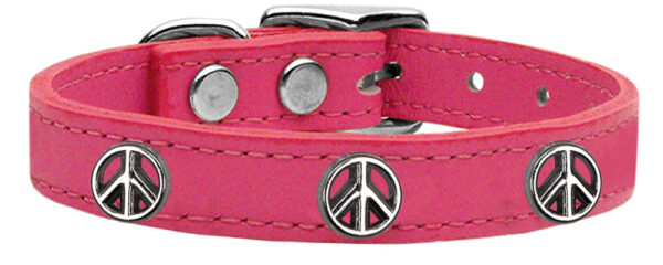 Peace Sign Widget Genuine Leather Dog Collar Pink 26