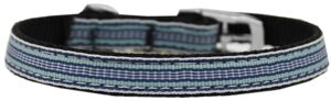 Preppy Stripes Nylon Dog Collar With Classic Buckles 3/8" Light Blue/white Size 14