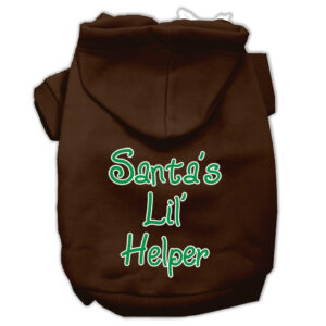 Santa's Lil' Helper Screen Print Pet Hoodies Brown Size Lg (14)