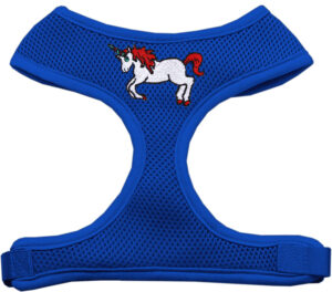 Unicorn Embroidered Soft Mesh Pet Harness Blue Small