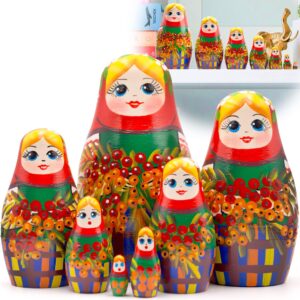 AEVVV Matryoshka Nesting Dolls Set of 7 pcs   Ukrainian Doll in Traditional Dress with Branches Red Kalina   Handmade Dolls Nesting Dolls with Folk Motives of Ukrain Region Polesie