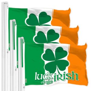 G128 3 Pack: Ireland Irish Luck of the Irish Flag | 3x5 Ft | LiteWeave Pro Series Printed 150D Poly | Specialty Flag, Indoor/Outdoor, Vibrant Colors, Brass Grommets, Thicker and More Durable Than 100D