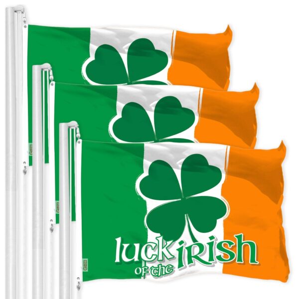 G128 3 Pack: Ireland Irish Luck of the Irish Flag | 3x5 Ft | LiteWeave Pro Series Printed 150D Poly | Specialty Flag, Indoor/Outdoor, Vibrant Colors, Brass Grommets, Thicker and More Durable Than 100D