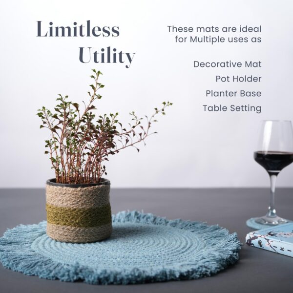The Fine Living Co. Braided Cotton Placemats (Set of 4 15 Inches) with 4 Free Coasters Washable Anti Slip Heat Resistant Mats Boho Woven Round Table Mats for House Decor Kitchen and Dining - Image 5