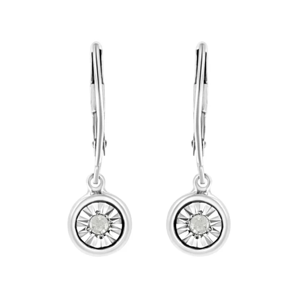 .925 Sterling Silver 1/10 Cttw Bezel-Set Round-Cut Diamond Accent Dangle Earring (I-J Color, I3 Clarity)