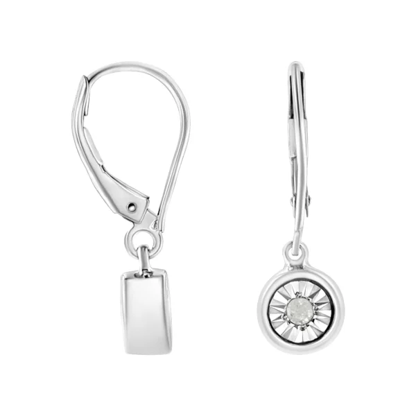.925 Sterling Silver 1/10 Cttw Bezel-Set Round-Cut Diamond Accent Dangle Earring (I-J Color, I3 Clarity) - Image 2