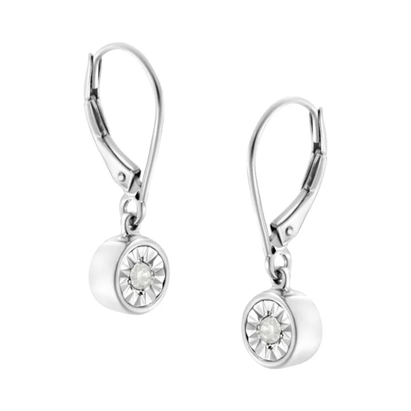 .925 Sterling Silver 1/10 Cttw Bezel-Set Round-Cut Diamond Accent Dangle Earring (I-J Color, I3 Clarity) - Image 3
