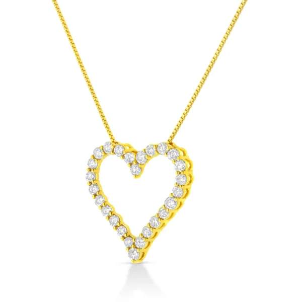 14K Yellow Gold Plated .925 Sterling Silver 2.00 Cttw Shared Prong-Set Round Brilliant-Cut Diamond Open Heart 18" Pendant Necklace (K-L Color, I2-I3 Clarity) - Image 3