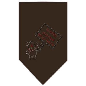 Santa Please Stop Here Rhinestone Bandana Cocoa Large