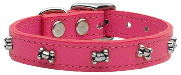 Bone Leather Dog Collar Pink 12