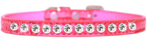 One Row Clear Jewel Croc Dog Collar Bright Pink Size 10