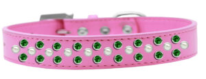 Sprinkles Dog Collar Pearl And Emerald Green Crystals Size 20 Bright Pink