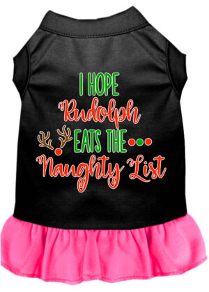 Hope Rudolph Eats Naughty List Screen Print Dog Dress Black With Bright Pink Xs