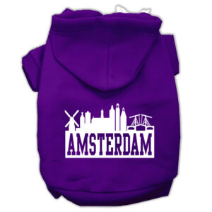 Amsterdam Skyline Screen Print Pet Hoodies Purple Size Xxxl (20)