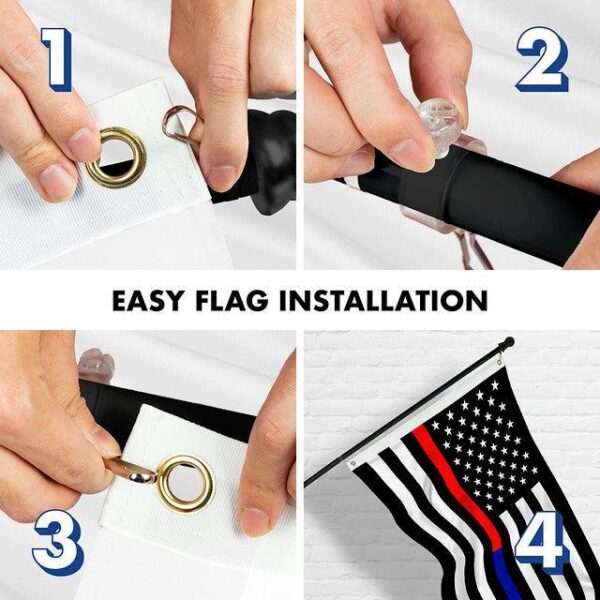 G128 Combo Pack: 6 Feet Tangle Free Spinning Flagpole (Black) Thin Blue and Red Line Flag 3x5 ft Printed 150D Brass Grommets (Flag Included) Aluminum Flag Pole - Image 7