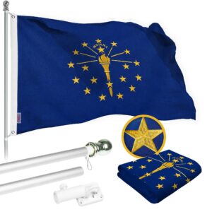 G128 Combo Pack: 5 Ft Tangle Free Spinning Flagpole (Silver) & Indiana Flag 2.5x4 Ft Embroidered 220GSM Spun Polyester, Brass Grommets (Flag Included) Aluminum Flag Pole