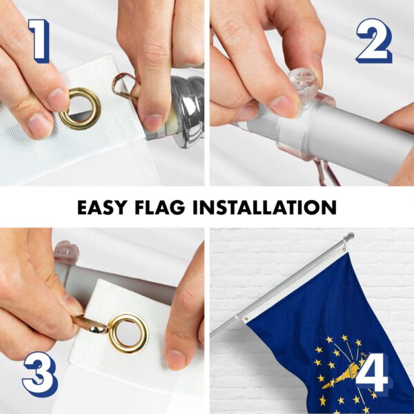 G128 Combo Pack: 5 Ft Tangle Free Spinning Flagpole (Silver) & Indiana Flag 2.5x4 Ft Embroidered 220GSM Spun Polyester, Brass Grommets (Flag Included) Aluminum Flag Pole - Image 7