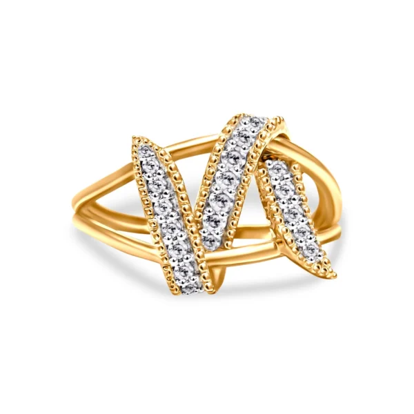 14K Yellow Gold Plated .925 Sterling Silver 1/4 Cttw Diamond Interlocking Bypass Ring (I-J Color, I1-I2 Clarity) - Image 3