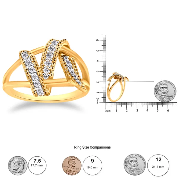 14K Yellow Gold Plated .925 Sterling Silver 1/4 Cttw Diamond Interlocking Bypass Ring (I-J Color, I1-I2 Clarity) - Image 4