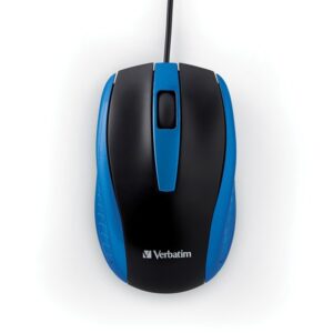 Verbatim 99743 Corded Optical Computer Mouse, Ergonomic, 3 Buttons, USB (Blue)
