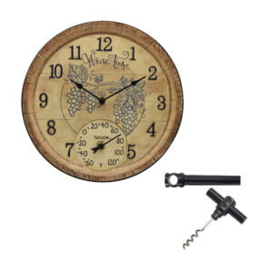 Taylor Precision Products 5253897 14-In. Wine Time Poly Resin Clock and Thermometer with Bonus Corkscrew