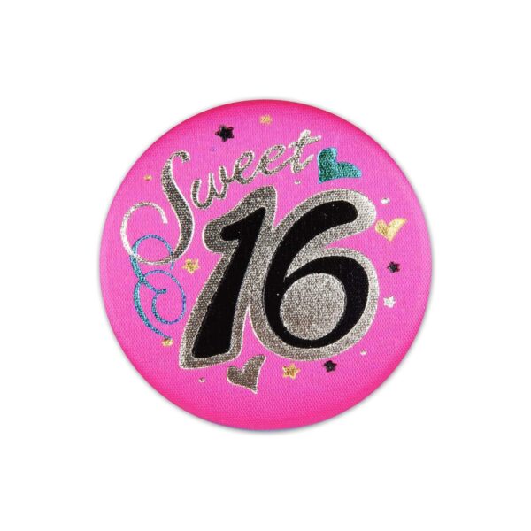 Beistle Pink Sweet 16  Button  1 pc
