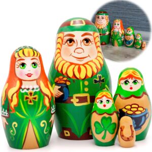 St. Patricks Day Russian Nesting Dolls Set of 5 pcs   Matryoshka Dolls for St. Patricks Day Decorations for Home   St Patricks Day Gifts for Adults