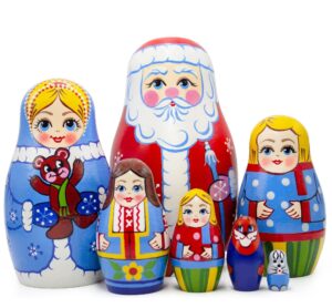 AEVVV Christmas Russian Nesting Dolls 7 pcs Handmade Wooden Christmas Figurines Holiday Matryoshka Dolls Gift Ideas for Christmas