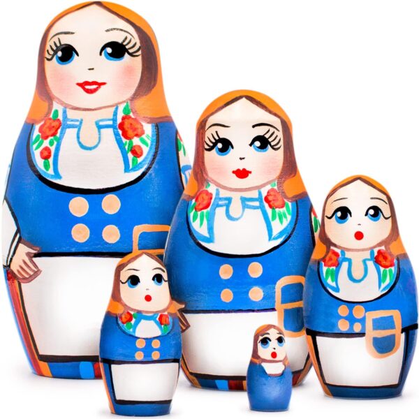 AEVVV Russian Nesting Dolls Set of 5 pcs   Russian Doll in Finnish Traditional Costume Munsala   Matryoshka in Folk Scandinavian Dress   Folk Toys Wooden