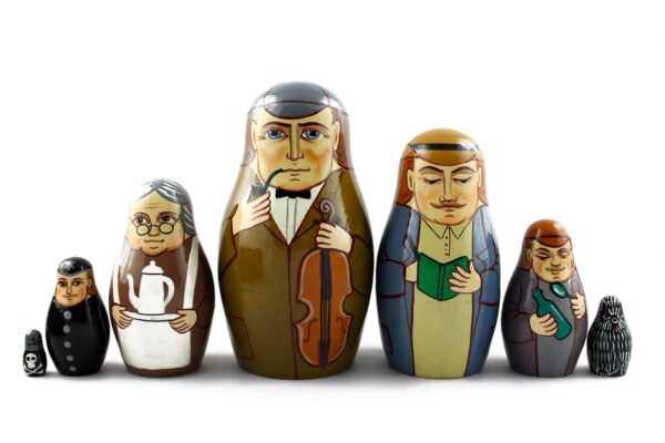 Matryoshka Russian Nesting Dolls On The Motives Stories of Sherlock Holmes 7 pcs Wooden Figurines - Image 5