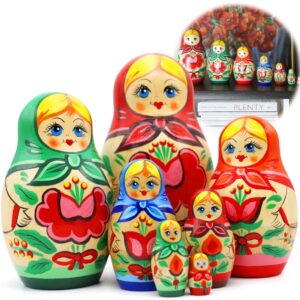 Russian Nesting Dolls for Adults Set 7 pcs   Wooden Matryoshka Dolls   Hand Painted Russian Dolls with Flower Decorations   Handmade Matryoshka Gifts