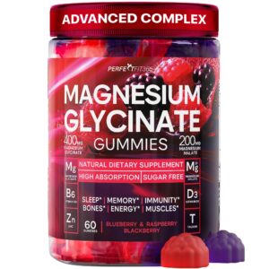 Magnesium Glycinate Gummies for Adults – 400mg Chewable Magnesium Gummies for Adults with 200mg Malate, B6 for Sleеp Support, Sugar-Free and Vegan Chews for Wellness